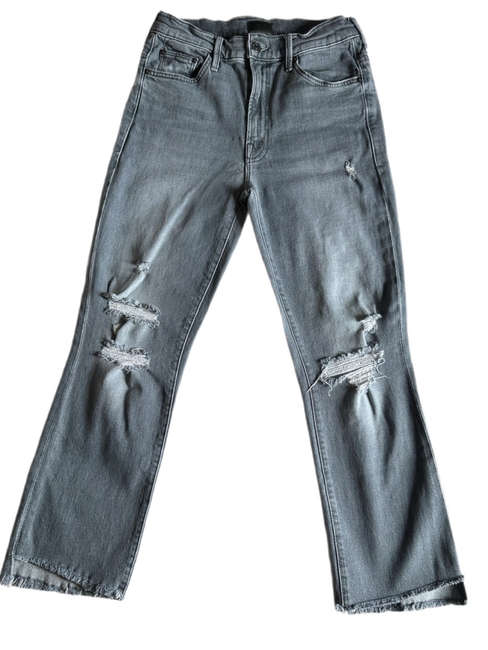 MOTHER The Insider Crop Step Fray Distressed Gray Jeans Size 27
